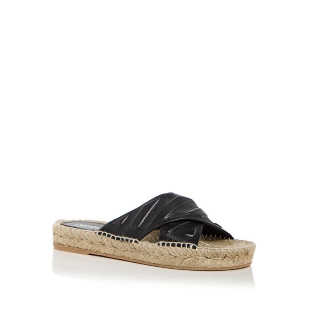 OFF WHITE Womens Black Espadrille Diag Lea Platform Slide Sandals Shoes 40